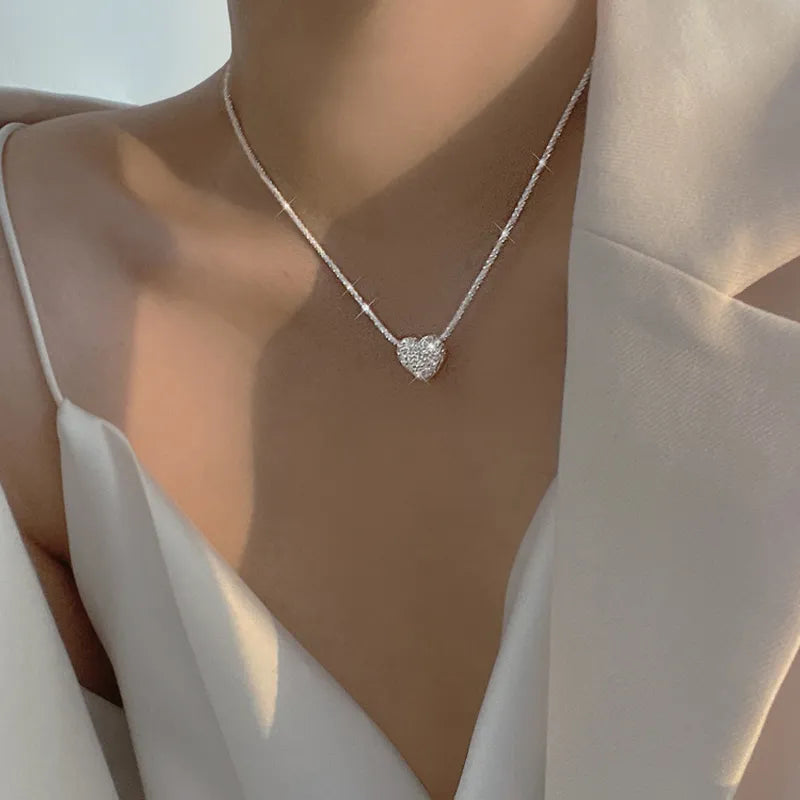 New 925 Sterling Silver Heart-shaped Pendant Necklace